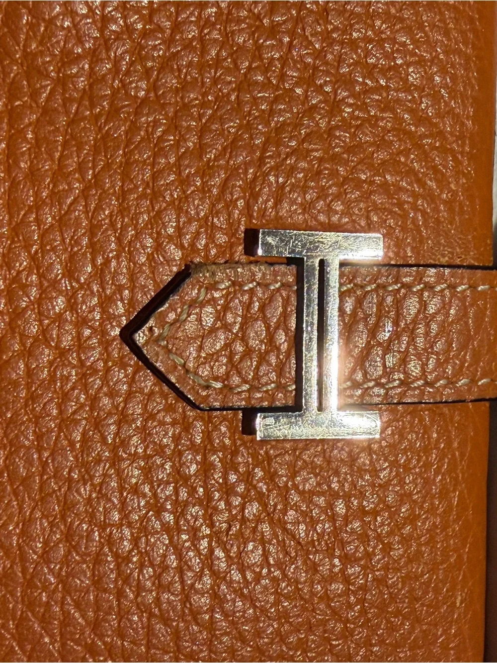 Hermes Cognac Brown Togo Leather Wallet with Silver H Closure